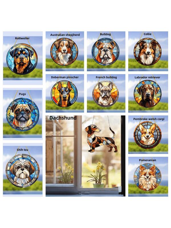 2D Retro Color Dachshund Sun Catcher Acrylic Window Decoration Pendant, Holiday Party Decoration Pendant, Car Interior Decoration, Various Animal Pendants To Choose From, Suitable For Dogs And Animal Enthusiasts