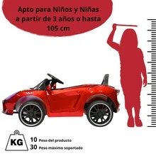 Joykoo MONTABLE ELÉCTRICO DEPORTIVO CON LUCES LED Este Montable Electrico para Niños Carro Deportivo Bluetooth Luz Led Control Remoto 12v divertido interiores exteriores niños - Rojo - Ver 6