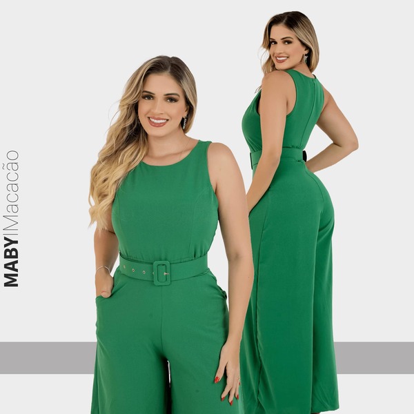Maby Fashion Macacão Pantalona Feminino Longo Social Festa Zíper Plus Regata G1 G2 G3+