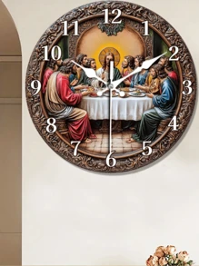 [Horloge en bois de 10 à 12 po] avec design de La Dernière Cène - Silencieux, mouvement à quartz, décoration moderne pour la maison pour le salon, la chambre, la cuisine, le bureau - Cadeau idéal de Noël et d'anniversaire pour les croyants, horloge murale de chambre | Horloge murale d'art | Horloge à mouvement à quartz Décoration de pièce Décoration de chambre Décoration de dortoir Retour à l'école Décoration scolaire Surprise scolaire