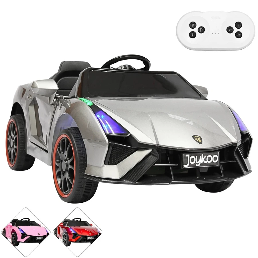 Joykoo Montable eléctrico para niños carro deportivo bluetooth luz LED control remoto 12v vehículo juguete infantil recargable auto moderno de aprendizaje - Gris - Ver 1