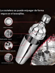 Juego de coctelera y mezclador de acero inoxidable para barman, herramienta de bebidas,Coctelera de acero inoxidable, herramientas para barman, Kit de mezclador de bebidas,Kit de coctelera de 5 uds.,3 uds.,8 uds.,13 uds., - Plateado - Ver 6