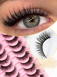 10 pares de cílios postiços de vison luxuosos e altamente avaliados - Cílios postiços Dramatic Stage, volumosos e com aparência natural, cílios extra grossos com curvatura em C de 0,07 mm, cílios estilo olho de gato 3D feitos à mão de 7 a 16 mm, efeito de volume dramático, fáceis de usar, adequados para iniciantes, maquiagem indispensável para presente de Halloween, Natal e Ano Novo. Cílios postiços, cílios, cílios postiços - Cílios naturais - Ver 6