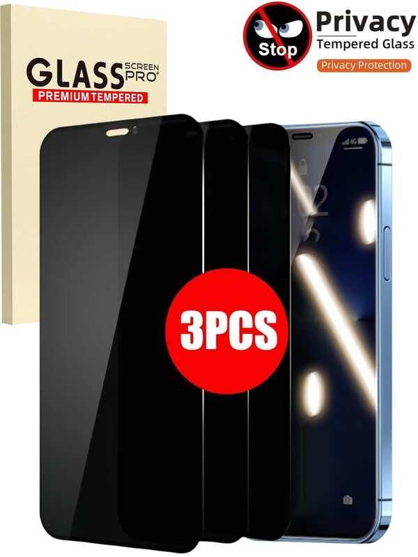 3pcs Privacy Tempered Glass Screen Protector, 9H Hardness, Eye Protection Anti-Glare, Compatible With IPhone 16 15 14 13 12 11 Promax 6 6S 7 8 PLUS SE20 SE22 SE23, Side Privacy Protection, Smooth Touch, Anti-Scratch, Dust-Proof, Waterproof, Anti-Fingerprint