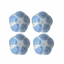 4件套彩色陶瓷可爱花朵造型调味碟，迷你甜点碗，3.5英寸，适用于盛放蜂蜜、芝麻酱、红枣、坚果、番茄酱、果酱、甜点、酱油、沙拉酱、蘸酱、野餐、橄榄酱、厨房用品、早餐小碟、糖果、首饰托盘，圣诞节和冬季家居礼品