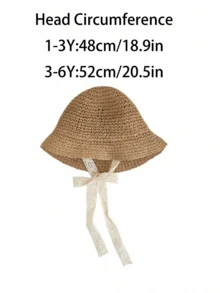Mũ rơm buộc dây cho trẻ em, mũ che nắng mùa xuân/hè, mũ dệt có thể điều chỉnh, thích hợp cho mặc hàng ngày, du lịch, nghỉ mát, đi biển. - 1PC - Xem 3