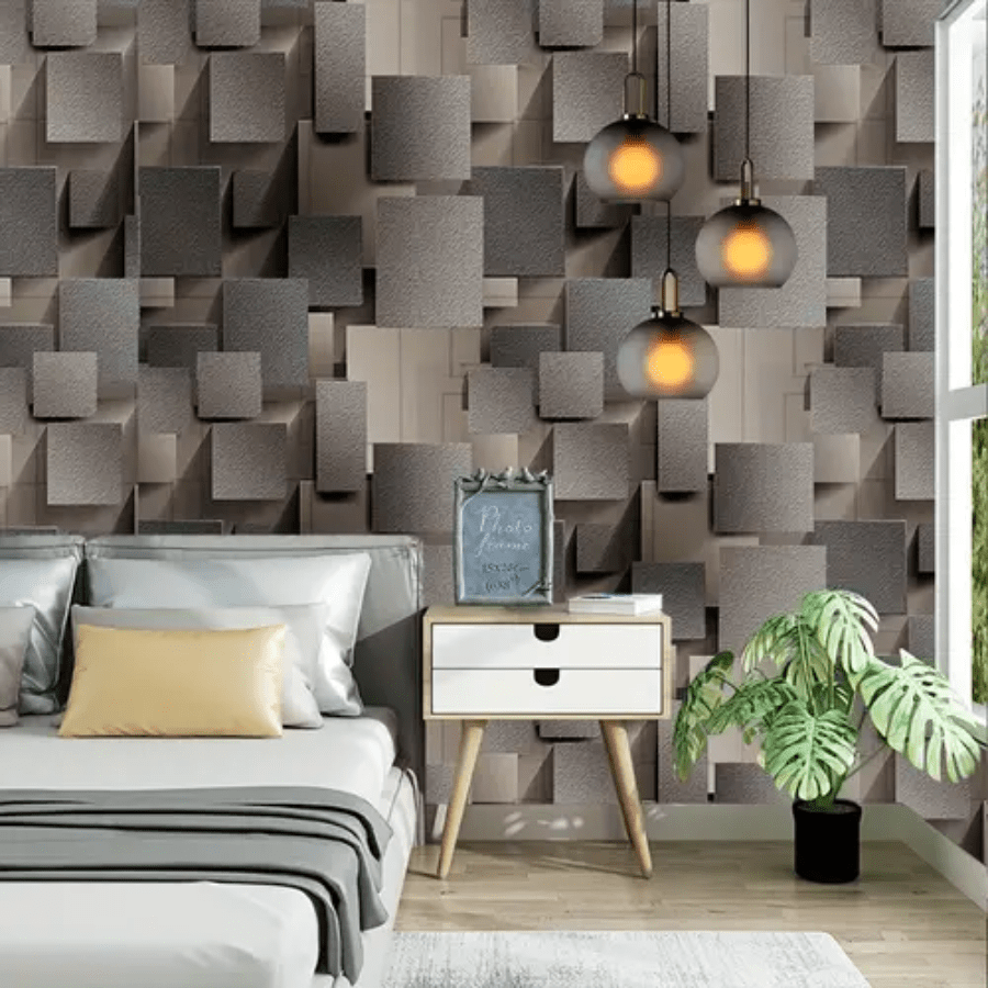 1 Roll Removable Retro Grey Geometric Plaid 3D Wallpaper, Self-Adhesive Wall Mural For Dining Room, Hotel, Modern Living Room Decor, Home Decor, Wall Art, DIY Cut & Paste, 1000*45cm/393.7*17.71inch Wall Paper Wall Stickers Wall Decor