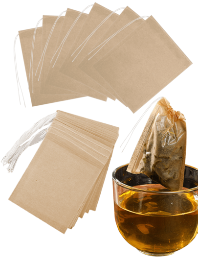 100pcsTea Filter Bags For Loose Tea, Wood Pulp Material, And Compostable, Unbleached Empty Tea Infuser Sachets With Drawstring, Wooden-Hued Tea Infuser