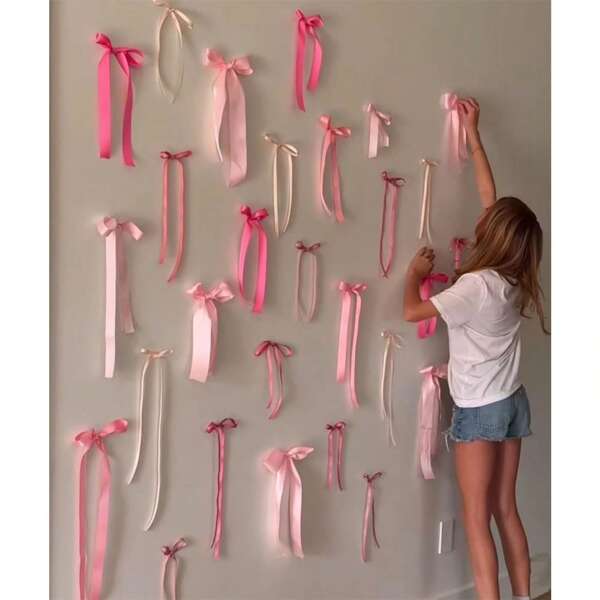 12/24/32pcs Pink Bow Wall Decor Bows Decor Bow Banner Garland For Birthday Bridal Shower Bachelorette Gender Reveal Party
