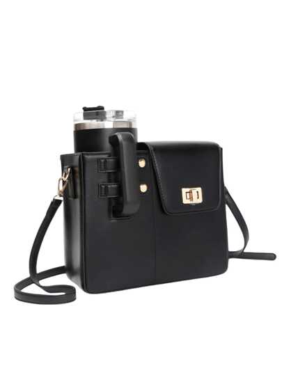 1 pieza Bolsa de almacenamiento para tazas de hombro ajustable portátil para exteriores, bolso de mano de PU casual para almacenar recipientes de bebida, bolsa de viaje multifuncional