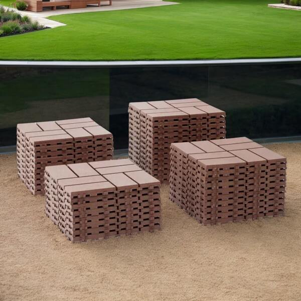 44/27-Pack Plastic Interlocking Decking Tiles (12" X 12") – Waterproof All-Weather Outdoor Flooring For Backyard, Pool, Patio, Terrace, Balcony – Easy Snap-Together Design