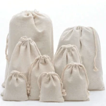 10个装麻布束口袋，礼品袋，适用于节日、派对、婚礼、生日等场合，可装珠宝、化妆品、耳机、充电宝等，也可作家居收纳袋使用，多种尺寸可选 - 白色 - 查看 1