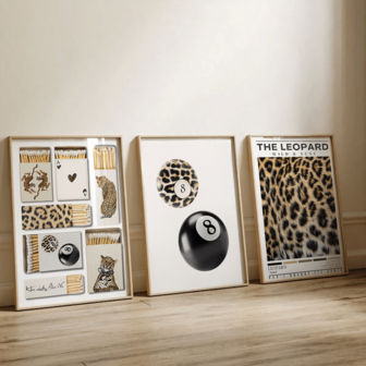 3 件套无框豹纹八球豹纹墙饰、火柴盒海报、复古猎豹艺术、美观的房间装饰、防水帆布墙饰、艺术品墙画，可作为礼物、卧室、客厅、办公室、浴室、家居和宿舍装饰
