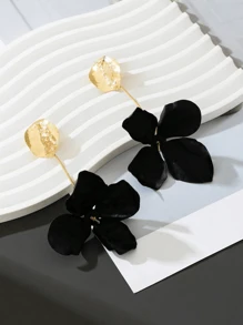 1 Par de Brincos Pingentes Florais Pretos Elegantes Vintage com Textura, Presente de Casamento/Dia dos Namorados para Mulheres