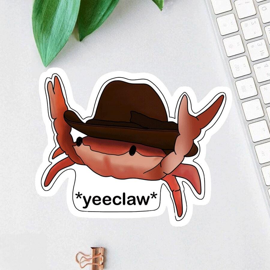 1 件 Yeeclaw 贴纸，可爱牛仔螃蟹表情包防水乙烯基贴花，适用于笔记本电脑、水瓶、笔记本、滑板、手机、美观有趣的西部动物，适用于学校用品，返校 - 彩色 - 查看 1