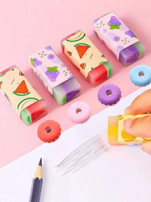 4 piezas de borradores con formas creativas y adorables de frutas y donas, útiles de papelería novedosos, regalos perfectos para estudiantes, surtido de multicolor, artículos esenciales para volver a la escuela