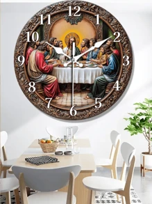 [Horloge en bois de 10 à 12 po] avec design de La Dernière Cène - Silencieux, mouvement à quartz, décoration moderne pour la maison pour le salon, la chambre, la cuisine, le bureau - Cadeau idéal de Noël et d'anniversaire pour les croyants, horloge murale de chambre | Horloge murale d'art | Horloge à mouvement à quartz Décoration de pièce Décoration de chambre Décoration de dortoir Retour à l'école Décoration scolaire Surprise scolaire