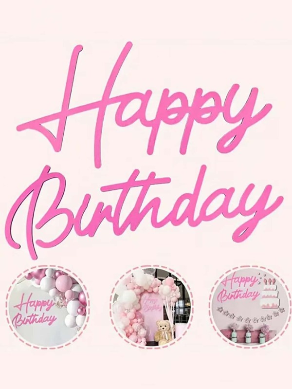 Happy Birthday Wooden Sign With White Painted Cutout Wooden Happy Birthday Letters Sign Vintage Rustic Birthday Party Decoration Backdrop Wall Photo Prop(Pink)
