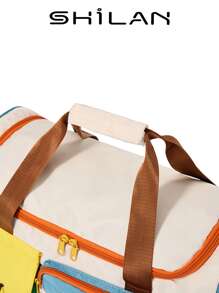 SHILAN A Set Of Fashionable And Casual Campus Style Travel Luggage, Lightweight, Foldable, Large Capacity, Front Multi Pocket Design With Contrasting Colors, And Equipped With Dry Wet Separation Straps And Item Straps. It Can Be Carried On One Shoulder Or Cross Body, And Can Also Be Equipped With A Portable Suitcase For Use. More Suitable For Students Facing The Start Of School.