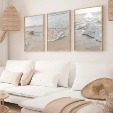 3 Stücke Boho-Stil neutrale Farbe Strand- und Küstenlandschaft Leinwanddrucke, Ozean Poster, moderne Kunst, Sonnenuntergang Strand Drucke, Natur Szenerie Wanddekoration, Heimdekoration, Schlafzimmer Wohnzimmer Flur, Wandkunst - Beige - Übersicht 10
