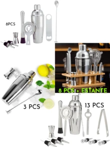 Juego de coctelera y mezclador de acero inoxidable para barman, herramienta de bebidas,Coctelera de acero inoxidable, herramientas para barman, Kit de mezclador de bebidas,Kit de coctelera de 5 uds.,3 uds.,8 uds.,13 uds., - Plateado - Ver 2