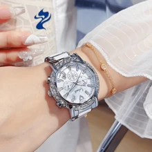 1 Stück Damen Uhr mit Kristall-verziertem 3-Zifferblatt, elegant-Lässig, geeignet für den Alltag, Veranstaltungen, Arbeit, Muttertagsgeschenk, LA559