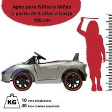 Joykoo Montable eléctrico para niños carro deportivo bluetooth luz LED control remoto 12v vehículo juguete infantil recargable auto moderno de aprendizaje - Gris - Ver 6