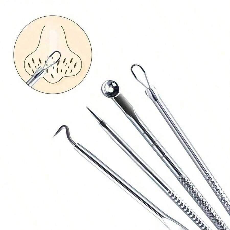4/8/11pcs/Set Of Acne Blackhead Needles, Black Spot Acne Remover, Skincare For Women, Beauty Acne Care, Pore Cleaning Needle Hook,Blackhead Remover,Beauty,Skin Care Products,Spa,Self Care,Skin Care Tools,Face Care,Esthetician Supplies,Skin,Face Wash,Facial - Silver - View 1