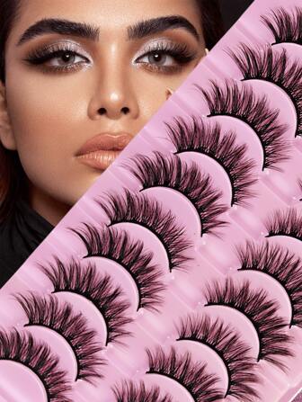 10 Pairs Natural False Eyelashes Fluffy Soft Dramatic 3D Mink Lashes Long Wispy Eyelash Cilia,Messy,Multi-Layered Eyelashes Short Thick Fake Eyelash Extension Bulk Faux Cils Makeup Products Wedding Party & Club Daily Work Meeting Natural Fake Lashes Comfortable To Wear Band Eye Lashes Handmade Upper Lash Winged End Eye Elongated Eyelashes Natural Realistic Eyelash Full Strip Lashes Lasting Cilios VolumePopular Make Up Beauty Tools