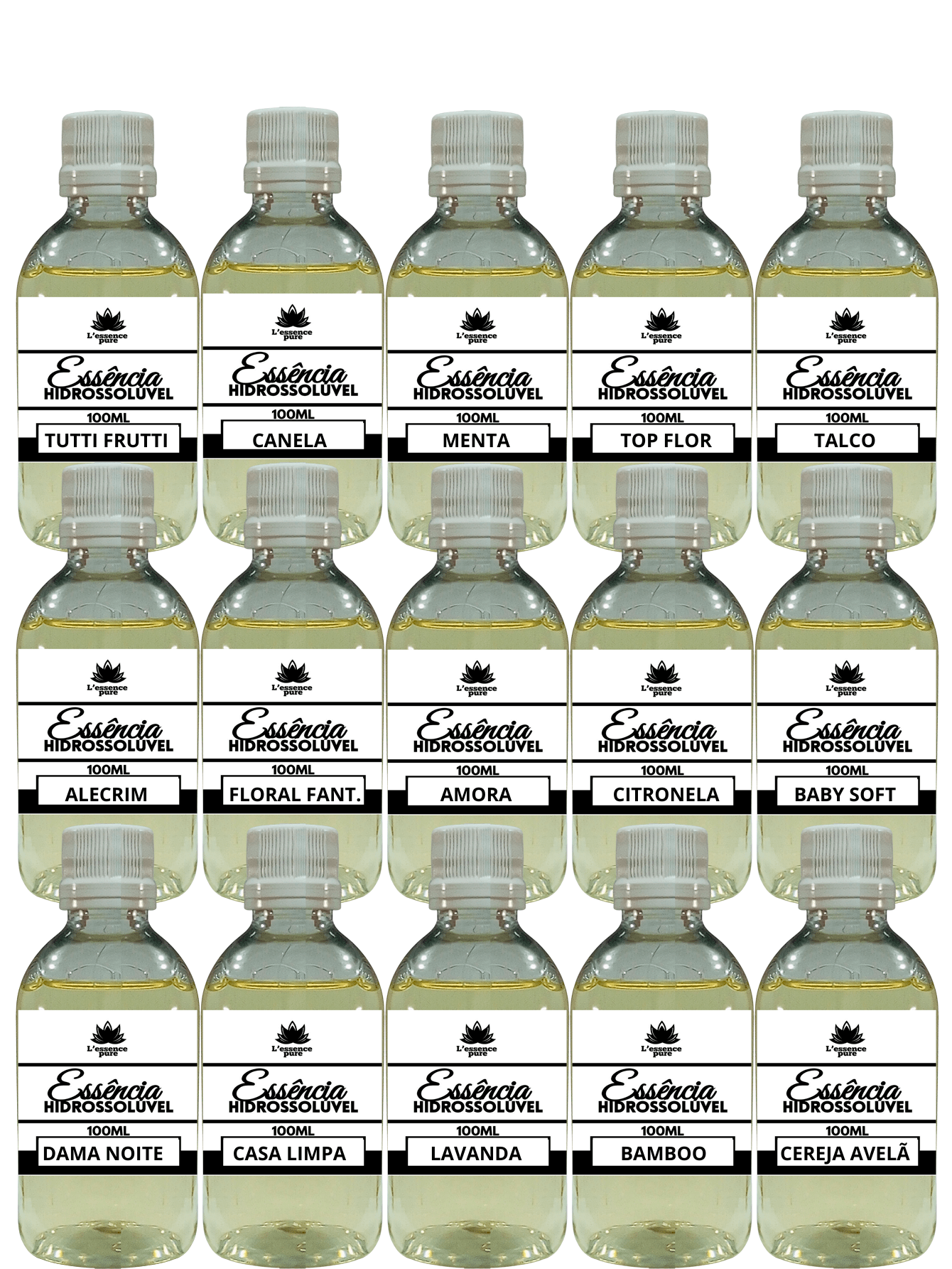 Kit com 08 Essência Hidrossolúvel 100ml | Essência ideal Para Fabricação de Velas e Produtos artesanais aromáticos | Excelente Rendimento | +15 Fragrâncias