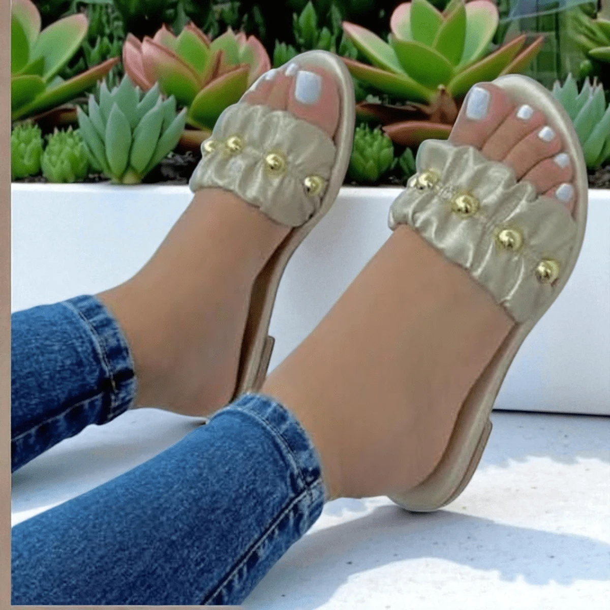 SANDALIA BUY STYLE PERLAS  Casual    Poliéster    EFECTO RESORTE CON PERLA  Playa  Boda  Vacación  Fiesta  Oficina  Casa    PRIMAvera verano - Dorado - Ver 1