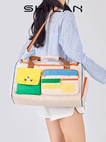 SHILAN A Set Of Fashionable And Casual Campus Style Travel Luggage, Lightweight, Foldable, Large Capacity, Front Multi Pocket Design With Contrasting Colors, And Equipped With Dry Wet Separation Straps And Item Straps. It Can Be Carried On One Shoulder Or Cross Body, And Can Also Be Equipped With A Portable Suitcase For Use. More Suitable For Students Facing The Start Of School.