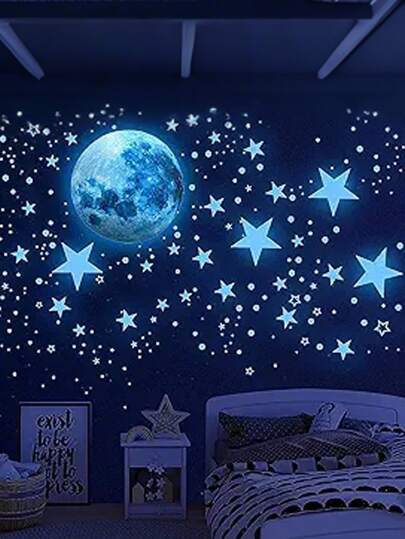 1 套 1049 颗在黑暗中发光的星星用于天花板发光空间和月亮贴花、太空贴纸、儿童墙壁装饰，非常适合男孩和女孩的日托卧室、客厅、婴儿淋浴和婴儿房装饰