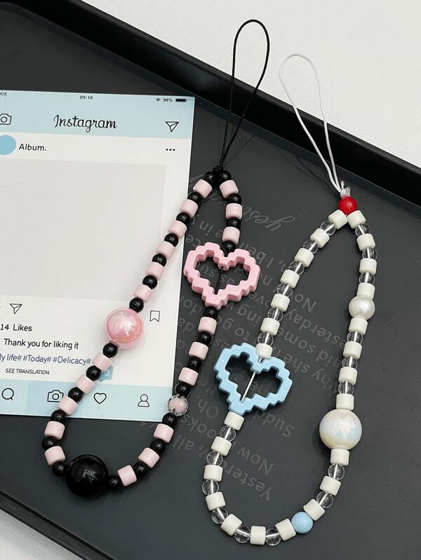 Cordão de Celular, Chaveiro, Clipes de Capa de Fone de Ouvido com Formato de Coração Oco nas Cores Preta, Rosa, Azul e Branca