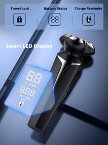 男士三刀片浮动刀头剃须刀，配备磁吸式附件和LED显示屏，并配有符合人体工程学的防滑手柄。适合日常/商务护理。适用于浴室、酒店、旅行。是送给父亲、兄弟、朋友、男朋友、同事、家人的理想（生日）礼物。