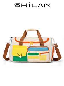 SHILAN A Set Of Fashionable And Casual Campus Style Travel Luggage, Lightweight, Foldable, Large Capacity, Front Multi Pocket Design With Contrasting Colors, And Equipped With Dry Wet Separation Straps And Item Straps. It Can Be Carried On One Shoulder Or Cross Body, And Can Also Be Equipped With A Portable Suitcase For Use. More Suitable For Students Facing The Start Of School.