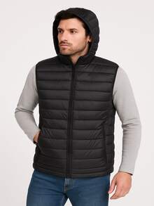 Chaleco Acolchado para Hombre con Gorro Desmontable  Térmico, Ligero, Casual y Deportivo |Cierre Negro, Bolsas Laterales  Ideal Invierno formal e informal oficina trabajo Moda - Negro - Ver 1