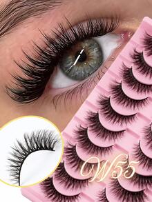 10 pares de cílios postiços de vison luxuosos e altamente avaliados - Cílios postiços Dramatic Stage, volumosos e com aparência natural, cílios extra grossos com curvatura em C de 0,07 mm, cílios estilo olho de gato 3D feitos à mão de 7 a 16 mm, efeito de volume dramático, fáceis de usar, adequados para iniciantes, maquiagem indispensável para presente de Halloween, Natal e Ano Novo. Cílios postiços, cílios, cílios postiços - Cílios naturais - Ver 4