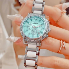 1 Stück Damen Uhr mit Kristall-verziertem 3-Zifferblatt, elegant-Lässig, geeignet für den Alltag, Veranstaltungen, Arbeit, Muttertagsgeschenk, LA559