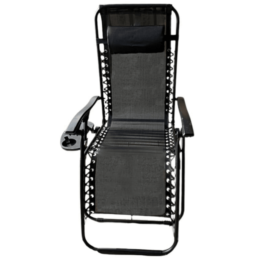 Set Of 2 Zero Gravity Sun Loungers – Foldable Garden Recliner Chairs W/ Cup Holders & Pillow