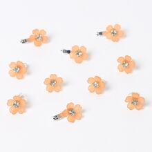 10个水晶花朵发夹，沙滩编发配饰，女士爪夹，发爪，发卡，发夹，上学用品，女士度假装扮，派对造型，头部配饰，发夹，夏季配饰 - 橘色 - 查看 4