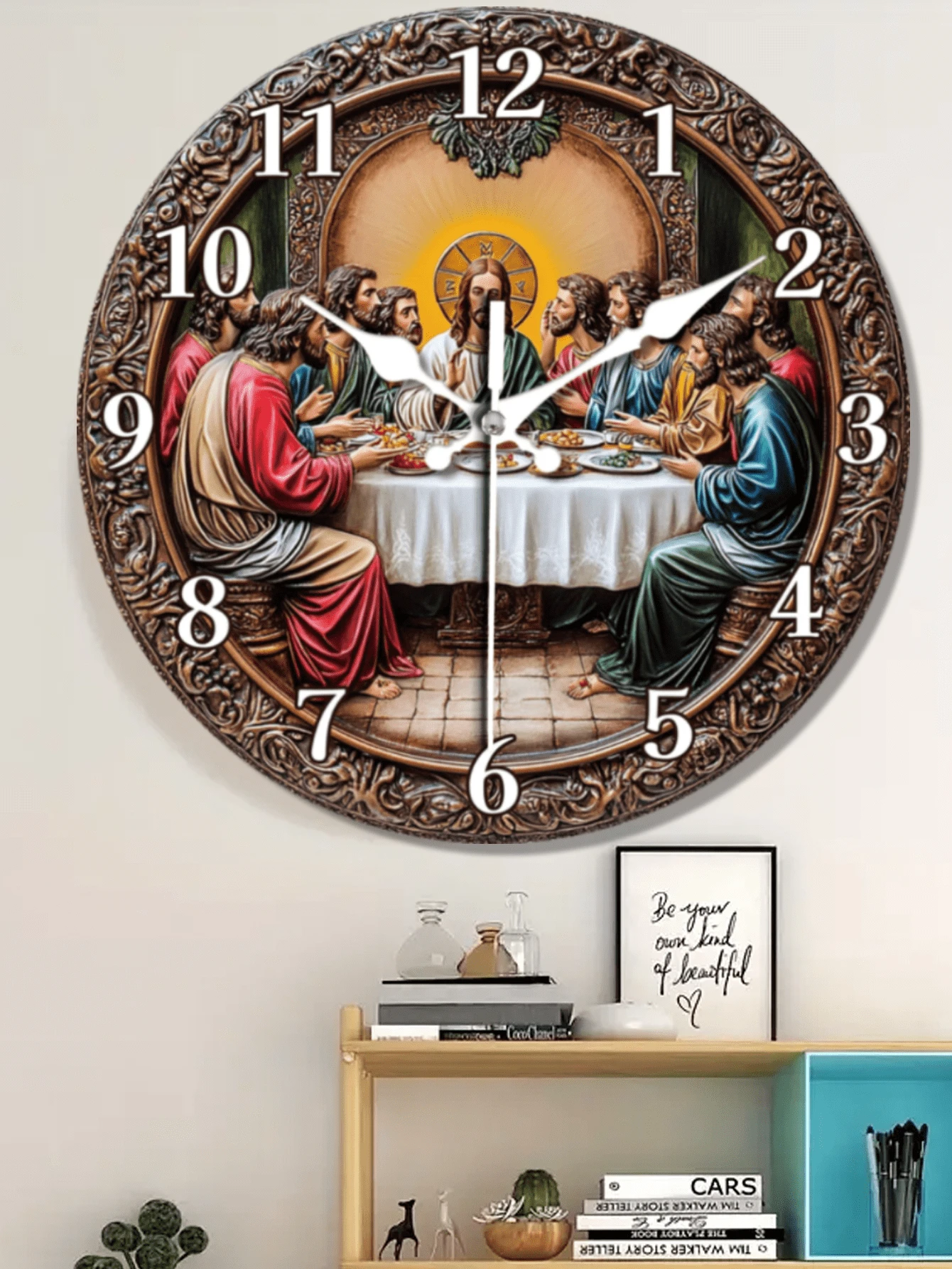 [Horloge en bois de 10 à 12 po] avec design de La Dernière Cène - Silencieux, mouvement à quartz, décoration moderne pour la maison pour le salon, la chambre, la cuisine, le bureau - Cadeau idéal de Noël et d'anniversaire pour les croyants, horloge murale de chambre | Horloge murale d'art | Horloge à mouvement à quartz Décoration de pièce Décoration de chambre Décoration de dortoir Retour à l'école Décoration scolaire Surprise scolaire