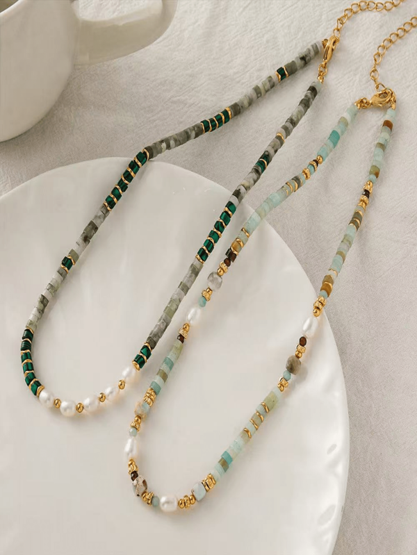 New European And American Styles Of Personalized Contrasting Color Natural Stone Abacus Beads Handmade Beaded Necklace Necklace