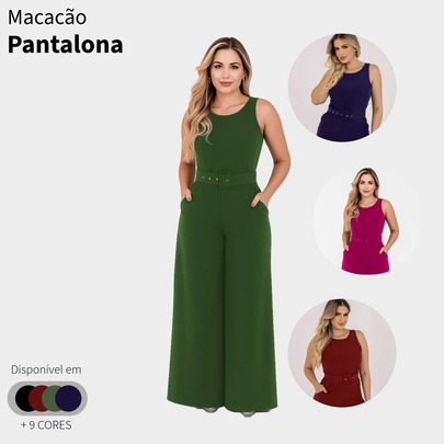 Maby Fashion Macacão Pantalona Feminino Longo Social Festa Zíper Plus Regata G1 G2 G3+