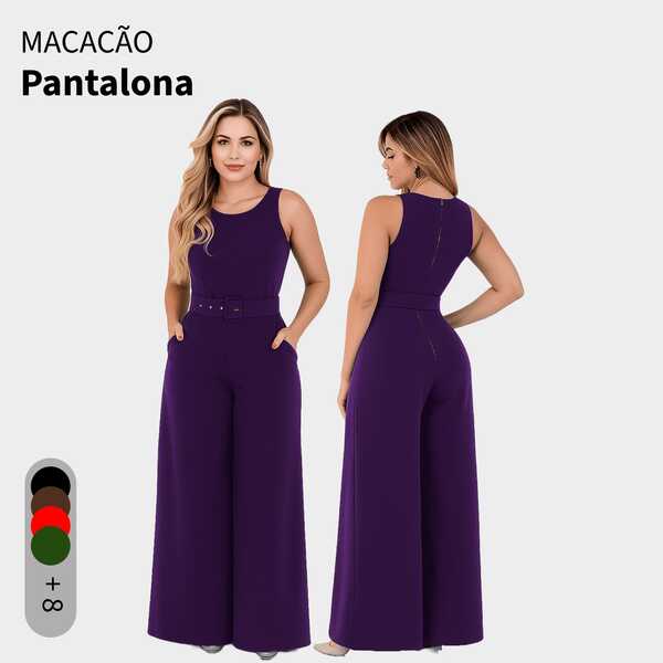 Maby Fashion Macacão Pantalona Feminino Longo Social Festa Zíper Plus Regata G1 G2 G3+