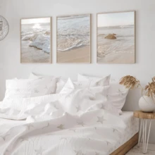 3 Stücke Boho-Stil neutrale Farbe Strand- und Küstenlandschaft Leinwanddrucke, Ozean Poster, moderne Kunst, Sonnenuntergang Strand Drucke, Natur Szenerie Wanddekoration, Heimdekoration, Schlafzimmer Wohnzimmer Flur, Wandkunst - Beige - Übersicht 3