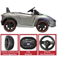 Joykoo Montable eléctrico para niños carro deportivo bluetooth luz LED control remoto 12v vehículo juguete infantil recargable auto moderno de aprendizaje - Gris - Ver 4