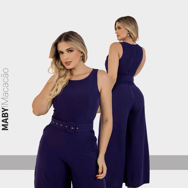 Maby Fashion Macacão Pantalona Feminino Longo Social Festa Zíper Plus Regata G1 G2 G3+
