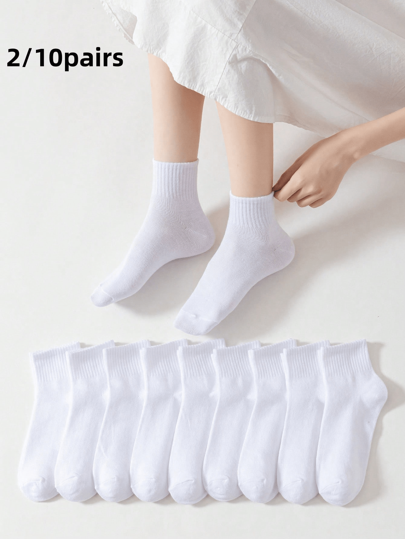 5/10/15/20 Pairs Of White Women's Everyday Wear Socks