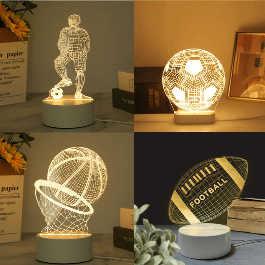Luz de noche LED 3D, múltiples formas, alimentada por USB, fácil instalación, decoración para deportes, hogar, escritorio, adecuada para iluminación de escritorio, habitación de fútbol, habitación de juegos, dormitorio, ambiente temático, decoración interior de automóviles